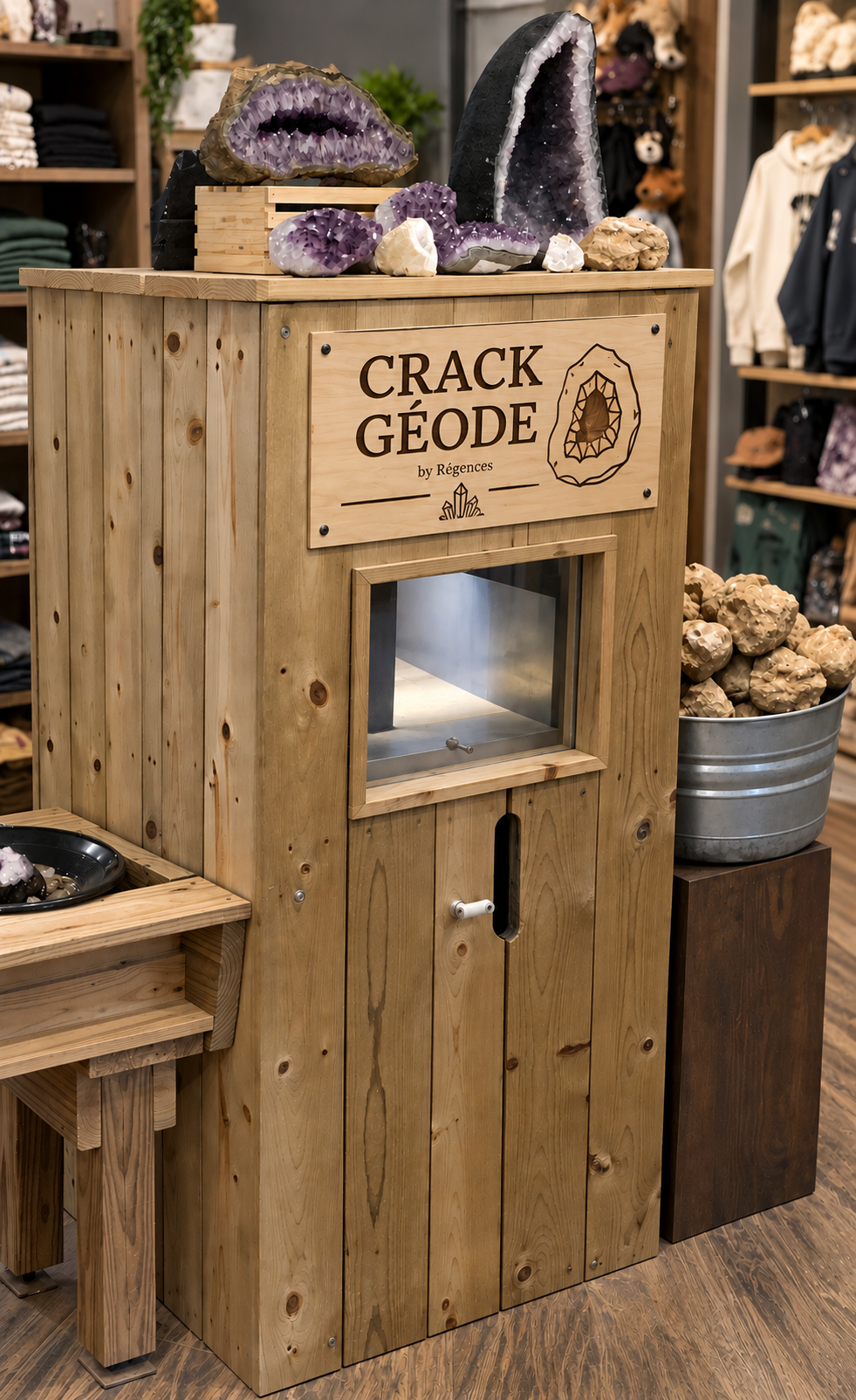 Mobilier Crack Géode by Régences avec machine et présentation de géodes